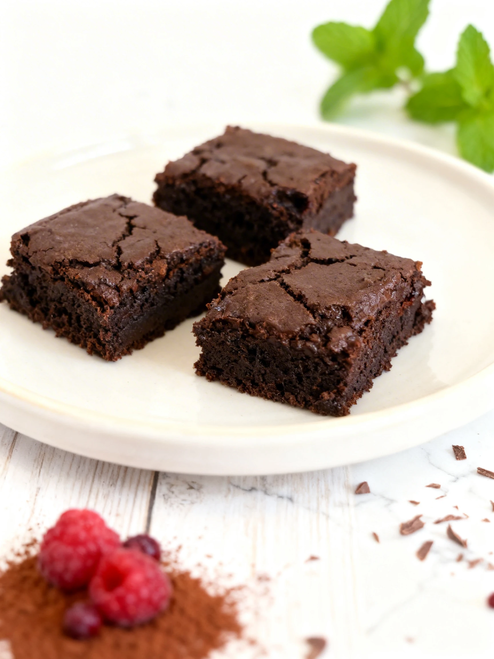 A dark chocolate brownie with a cracked top baked in a square aluminum foil container.