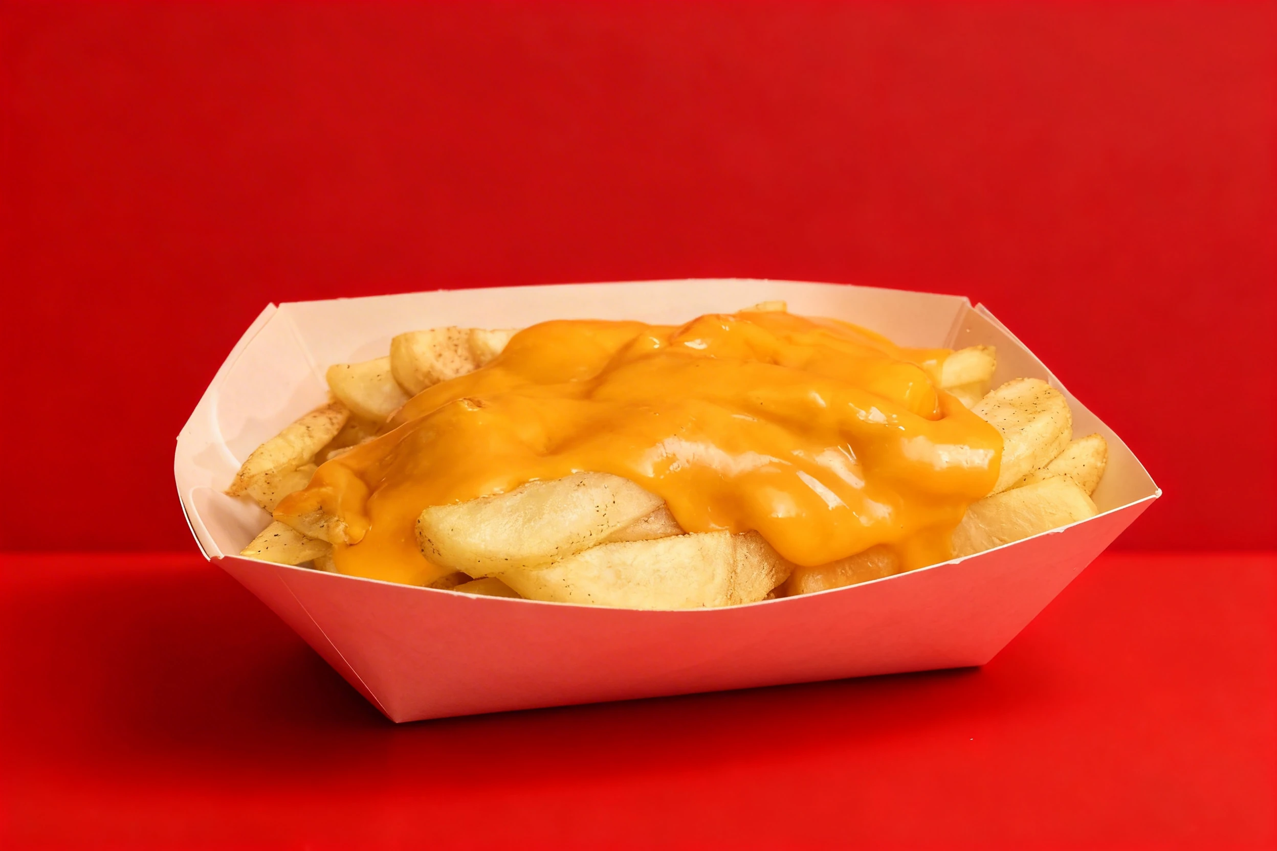 Thick-cut potato fries topped with a generous layer of melted cheddar cheese sauce.