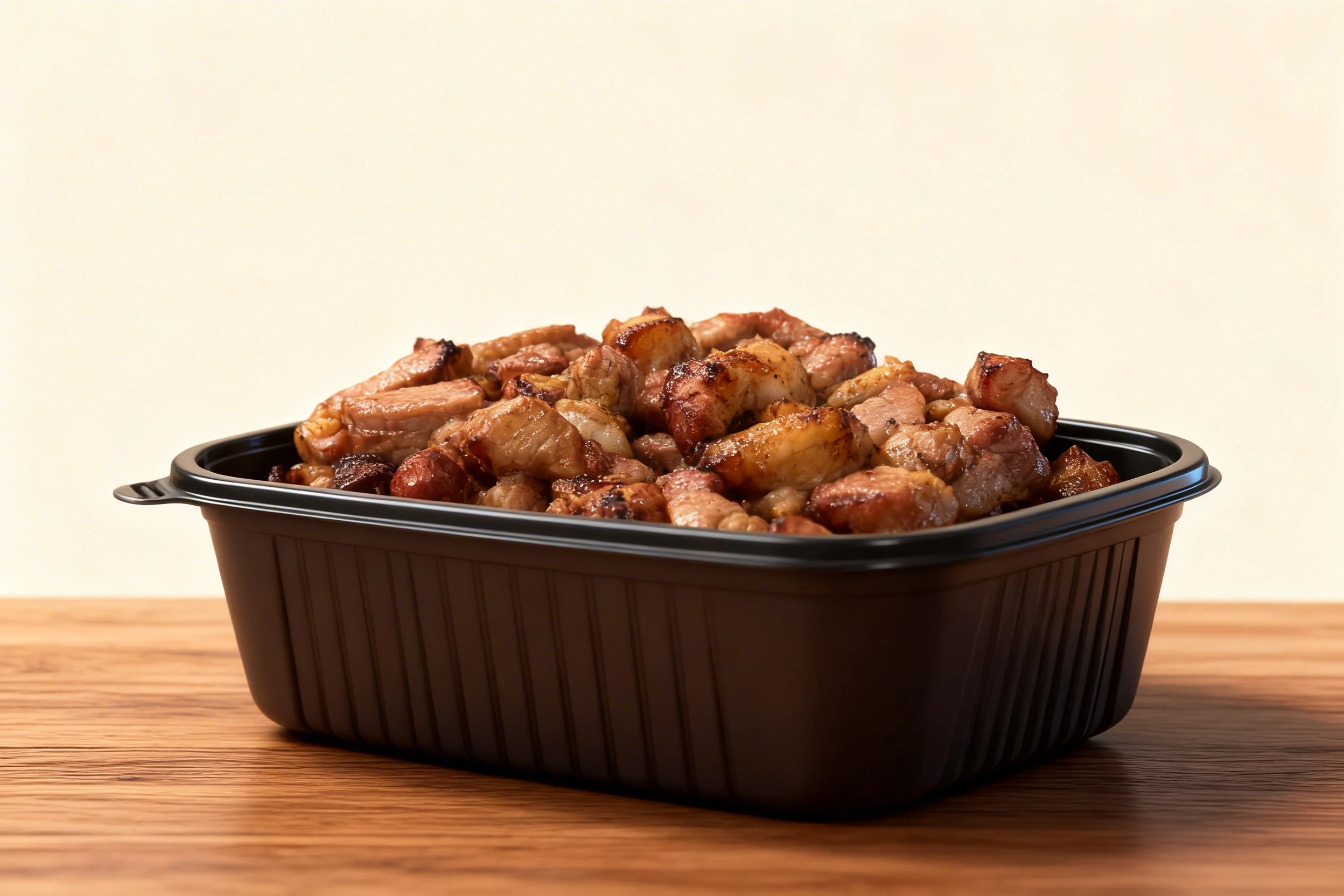 Bite-sized pieces of grilled pork shoulder with visible charred edges and rendered fat.